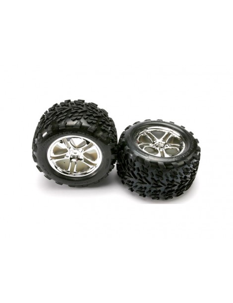 Traxxas Tires & wheels 3.8", split spoke H14 chrome wheels, Talon tires (pair)