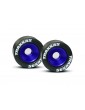 Traxxas 5186A mėlynos aliuminio Wheelie Bar ratukai su padangomis ir guoliais