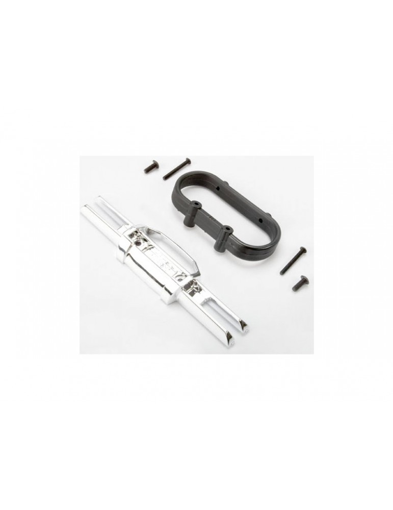 Traxxas Bumper, rear (chrome)/ bumper mount, rear/ 4x10mm BCS (2)/ 3x25mm BCS (2)