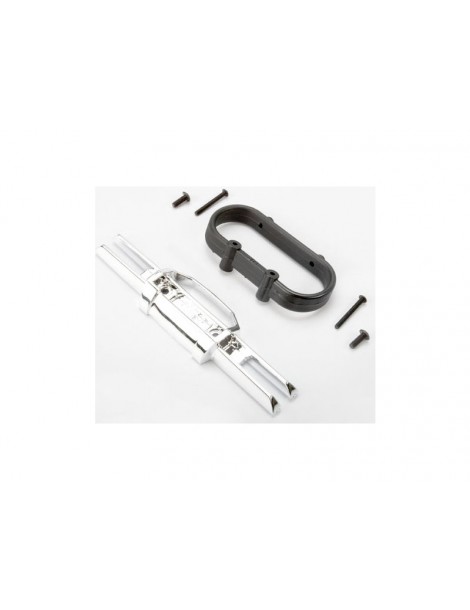 Traxxas Bumper, rear (chrome)/ bumper mount, rear/ 4x10mm BCS (2)/ 3x25mm BCS (2)
