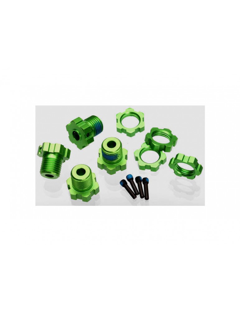 Traxxas Wheel hubs, splined, 17mm (green-anodized) (4)/ wheel nuts (4)
