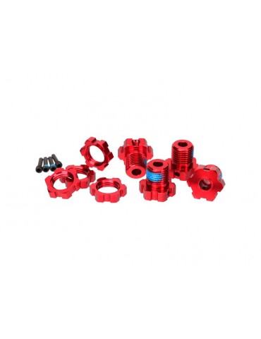 Traxxas Wheel hubs, splined, 17mm (red-anodized) (4)/ wheel nuts (4)