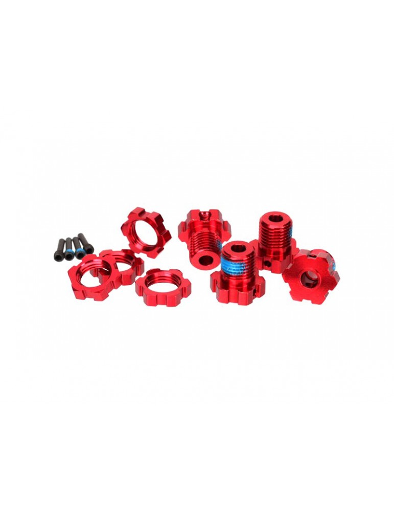 Traxxas Wheel hubs, splined, 17mm (red-anodized) (4)/ wheel nuts (4)