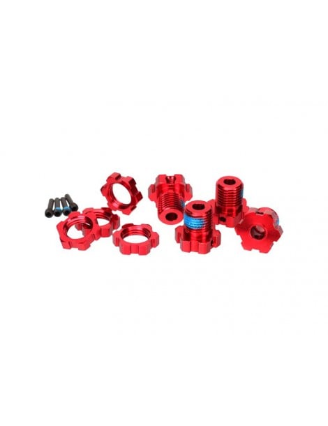 Traxxas Wheel hubs, splined, 17mm (red-anodized) (4)/ wheel nuts (4)
