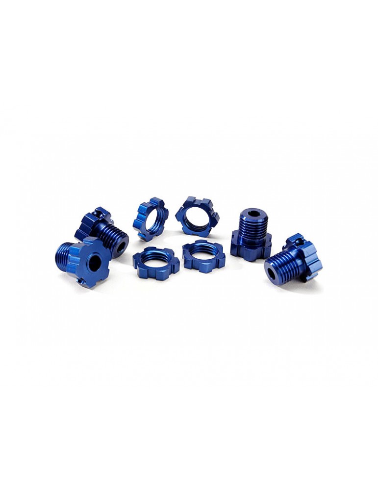 Traxxas Wheel hubs, splined, 17mm (blue-anodized) (4)/ wheel nuts (4)