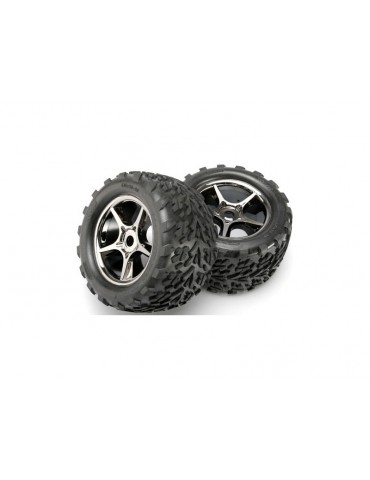 Traxxas Tires & wheels 3.8", Gemini black chrome wheels, 17mm splined hub (2)