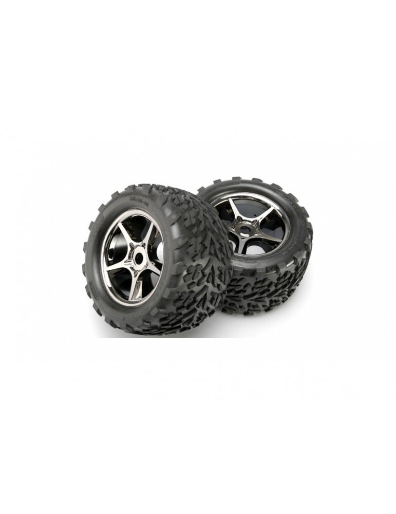 Traxxas Tires & wheels 3.8", Gemini black chrome wheels, 17mm splined hub (2)