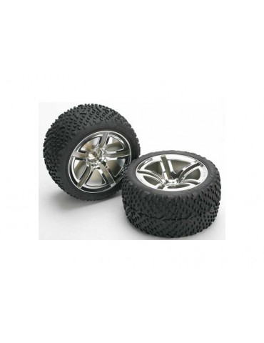 Traxxas Tires & wheels 2.8", Twin-Spoke chrome wheels, Victory tires (2)