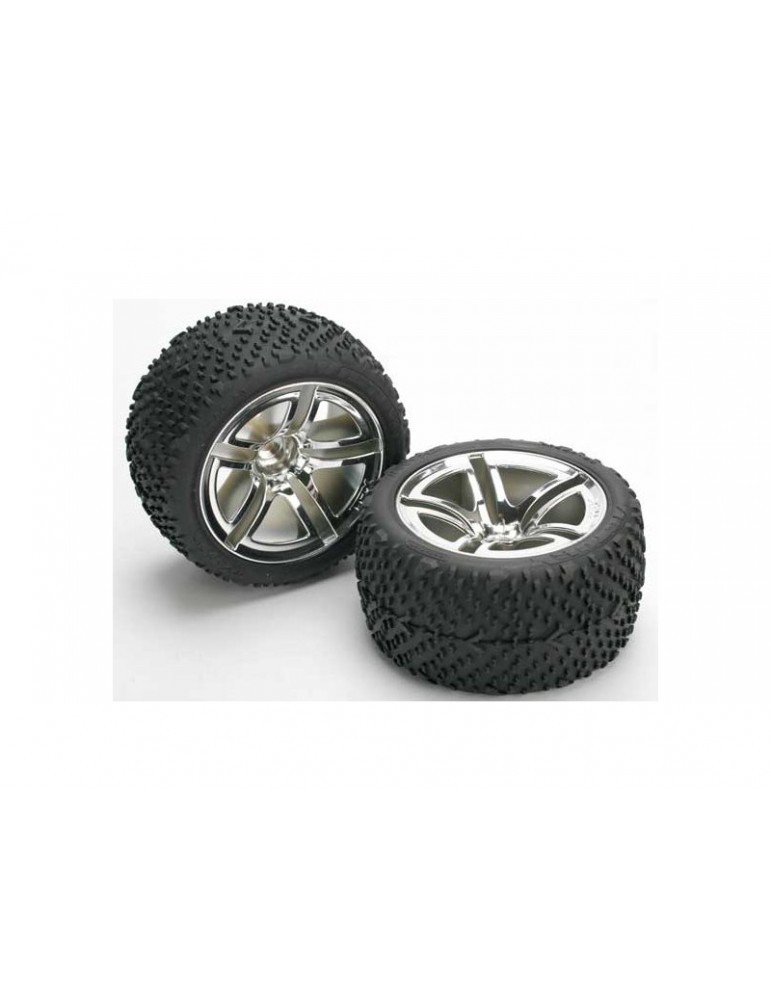 Traxxas Tires & wheels 2.8", Twin-Spoke chrome wheels, Victory tires (2)