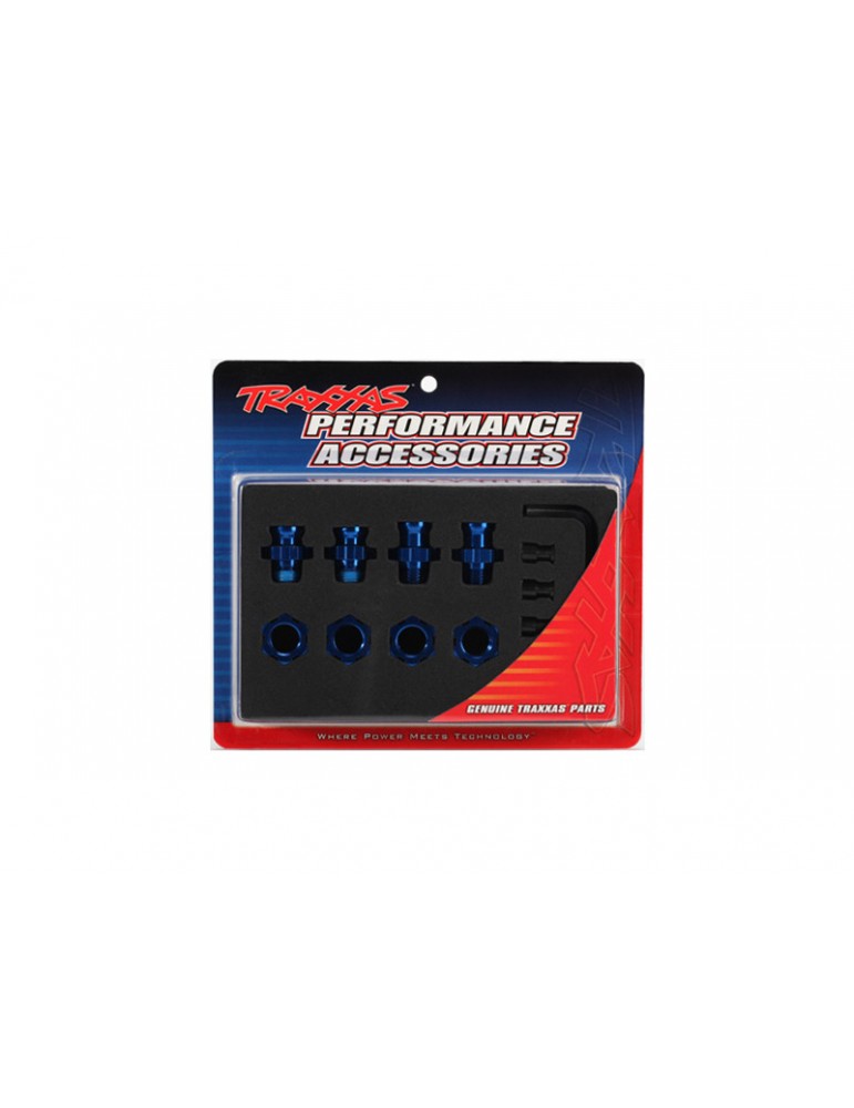 Wheel hubs, splined, 17mm, short (2), long (2), complete set (blue-anodized)