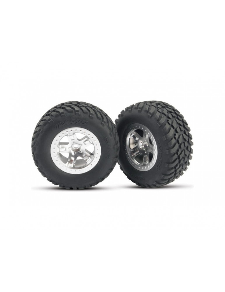 Traxxas Tires & wheels 2.2/3.0", SCT satin chrome wheel, SCT tire (2) (4WD f/r, 2WD r)