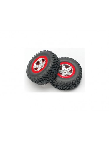 Traxxas Tires & wheels 2.2/3.0", SCT satin chrome-red wheel, SCT tire (2) (4WD f/r, 2WD r)