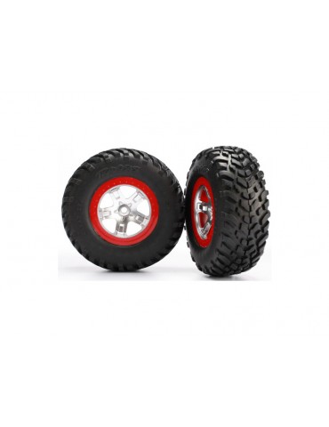 Traxxas Tires & wheels 2.2/3.0", SCT satin chrome-red wheel, SCT tire (2) (4WD f/r, 2WD r)