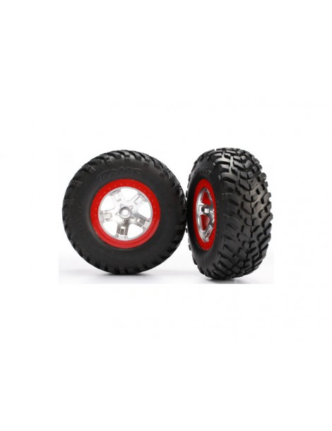 Traxxas Tires & wheels 2.2/3.0", SCT satin chrome-red wheel, SCT tire (2) (4WD f/r, 2WD r)