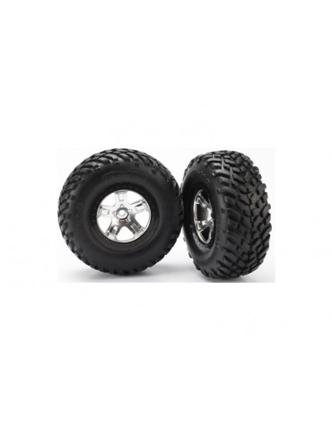 Traxxas Tires & wheels 2.2/3.0", SCT satin chrome-black wheel, SCT tire (2) (4WD f/r, 2WD r)