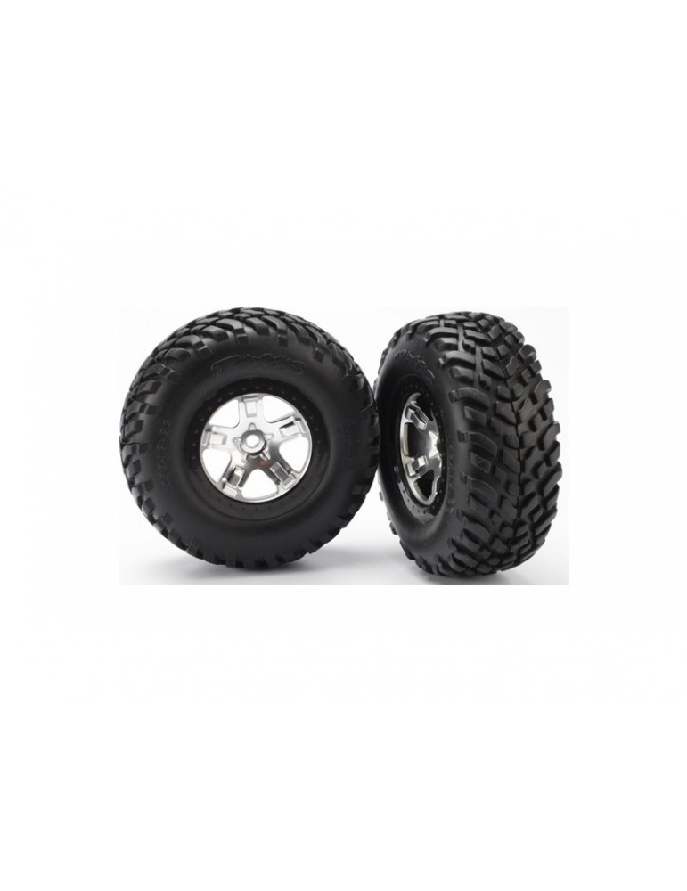 Traxxas Tires & wheels 2.2/3.0", SCT satin chrome-black wheel, SCT tire (2) (4WD f/r, 2WD r)