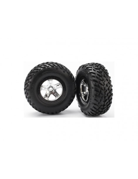 Traxxas Tires & wheels 2.2/3.0", SCT satin chrome-black wheel, SCT tire (2) (4WD f/r, 2WD r)