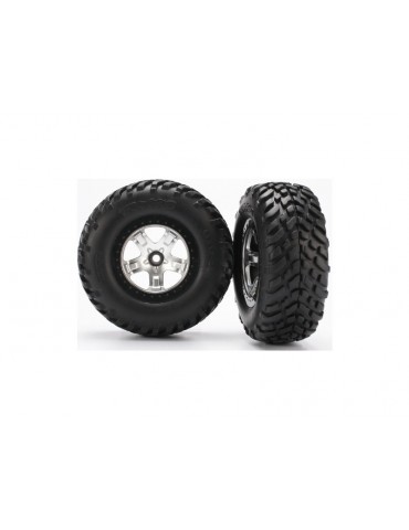 Traxxas Tires & wheels 2.2/3.0", SCT satin chrome-black wheel, SCT tire (2) (2WD front)