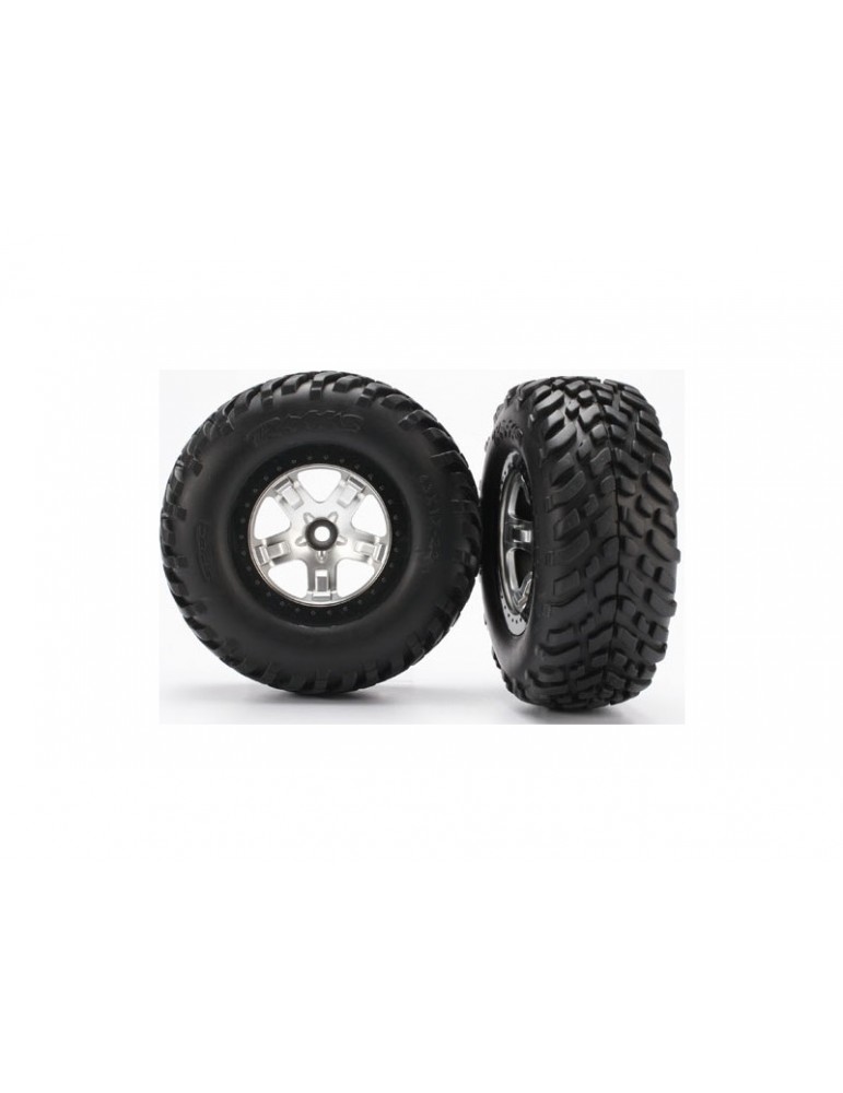 Traxxas Tires & wheels 2.2/3.0", SCT satin chrome-black wheel, SCT tire (2) (2WD front)