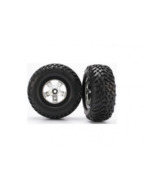 Traxxas Tires & wheels 2.2/3.0", SCT satin chrome-black wheel, SCT tire (2) (2WD front)