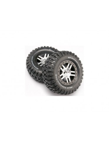 Traxxas Tires & wheels 2.2/3.0", SCT Split-Spoke satin chrome-black, KM2 tire (2) (2WD front)