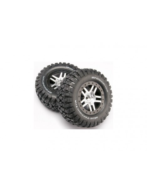 Traxxas Tires & wheels 2.2/3.0", SCT Split-Spoke satin chrome-black, KM2 tire (2) (2WD front)