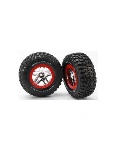 Traxxas Tires & wheels 2.2/3.0", SCT Split-Spoke chrome-red, KM2 tire (2) (2WD front)