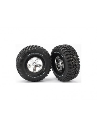 Traxxas Tires & wheels 2.2/3.0", SCT satin chrome-black wheel, KM2 tire (2) (4WD f/r, 2WD r)