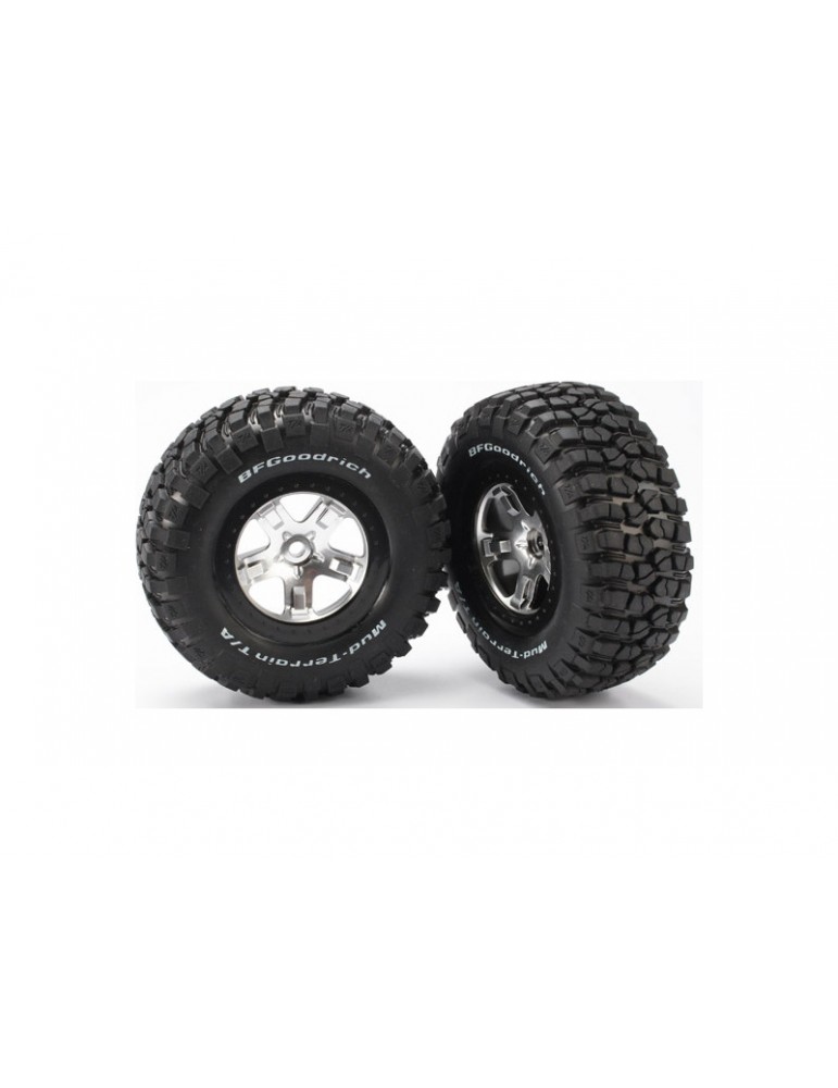 Traxxas Tires & wheels 2.2/3.0", SCT satin chrome-black wheel, KM2 tire (2) (4WD f/r, 2WD r)