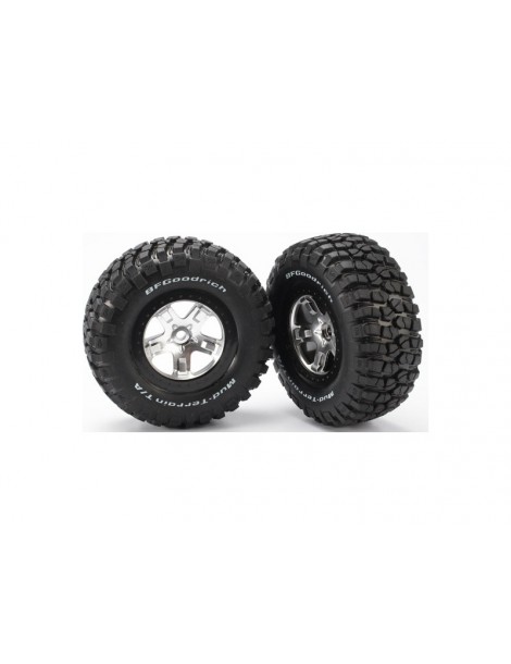 Traxxas Tires & wheels 2.2/3.0", SCT satin chrome-black wheel, KM2 tire (2) (4WD f/r, 2WD r)