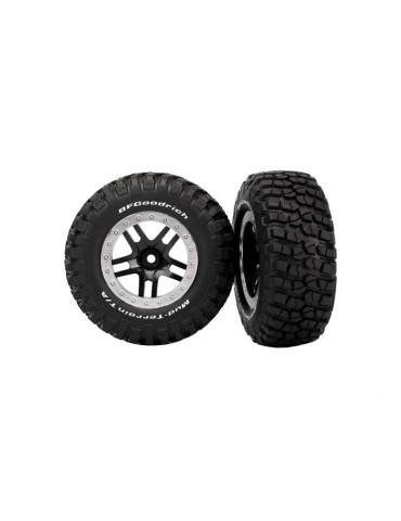 Traxxas Tires & wheels 2.2/3.0", SCT Split-Spoke black-satin chrome, KM2 tire (2) (4WD f/r, 2WD r)