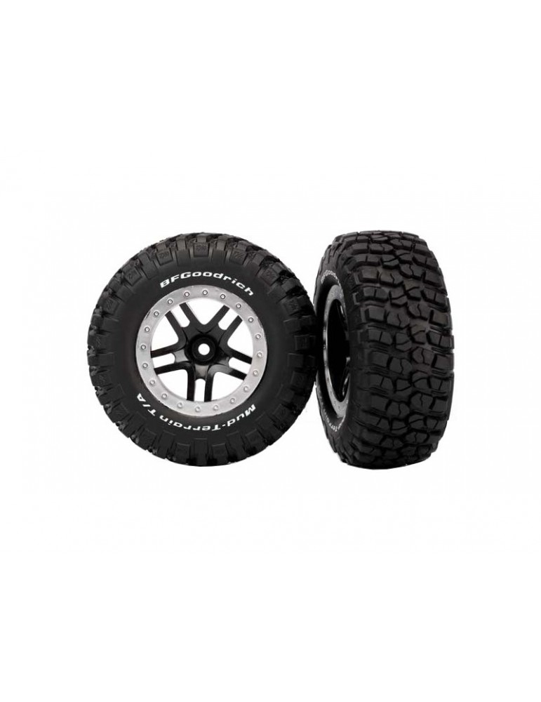 Traxxas Tires & wheels 2.2/3.0", SCT Split-Spoke black-satin chrome, KM2 tire (2) (4WD f/r, 2WD r)