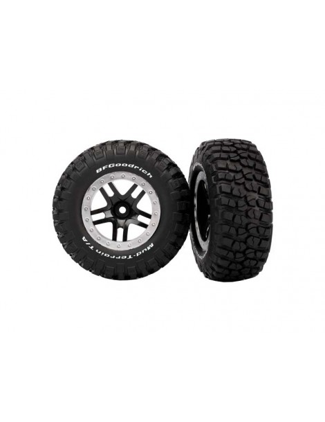 Traxxas Tires & wheels 2.2/3.0", SCT Split-Spoke black-satin chrome, KM2 tire (2) (4WD f/r, 2WD r)