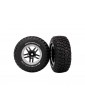 Traxxas Tires & wheels 2.2/3.0", SCT Split-Spoke black-satin chrome, KM2 tire (2) (4WD f/r, 2WD r)