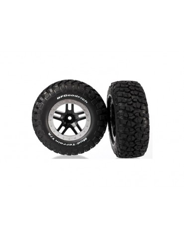 Traxxas Tires & wheels 2.2/3.0", SCT Split-Spoke black-satin chrome, KM2 tire (2) (2WD front)