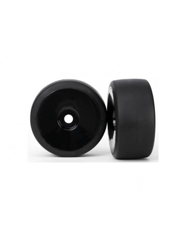 Traxxas Tires & wheels, black, dished wheels, slick S1 tires (2) (rear)