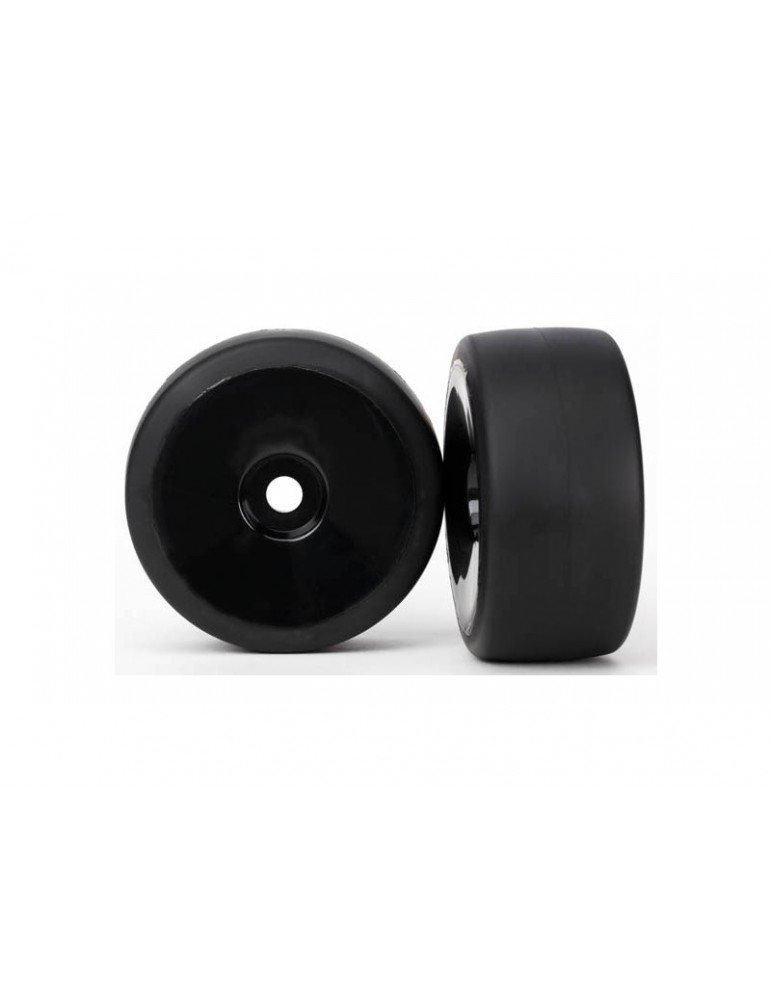Traxxas Tires & wheels, black, dished wheels, slick S1 tires (2) (rear)