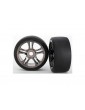 Traxxas Tires & wheels, split-spoke, black chrome wheels, slick S1 tires (2) (rear)