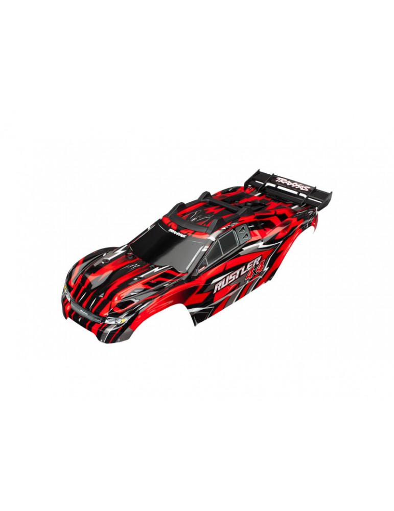 Traxxas Body, Rustler 4X4, red/ window, grill, lights decal sheet