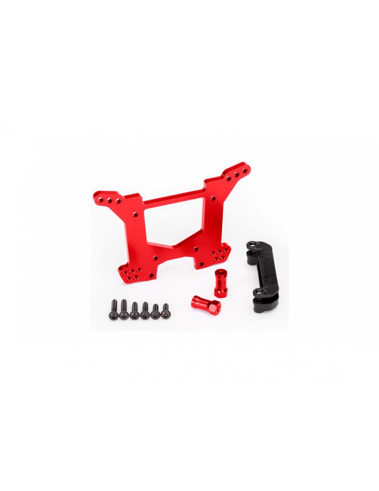 Traxxas Shock tower, rear, 7075-T6 aluminum (red-anodized)/ body mount bracket
