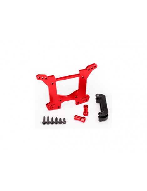 Traxxas Shock tower, rear, 7075-T6 aluminum (red-anodized)/ body mount bracket