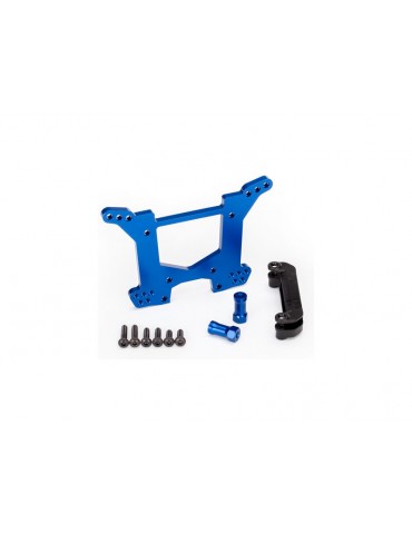 Traxxas Shock tower, rear, 7075-T6 aluminum (blue-anodized)/ body mount bracket