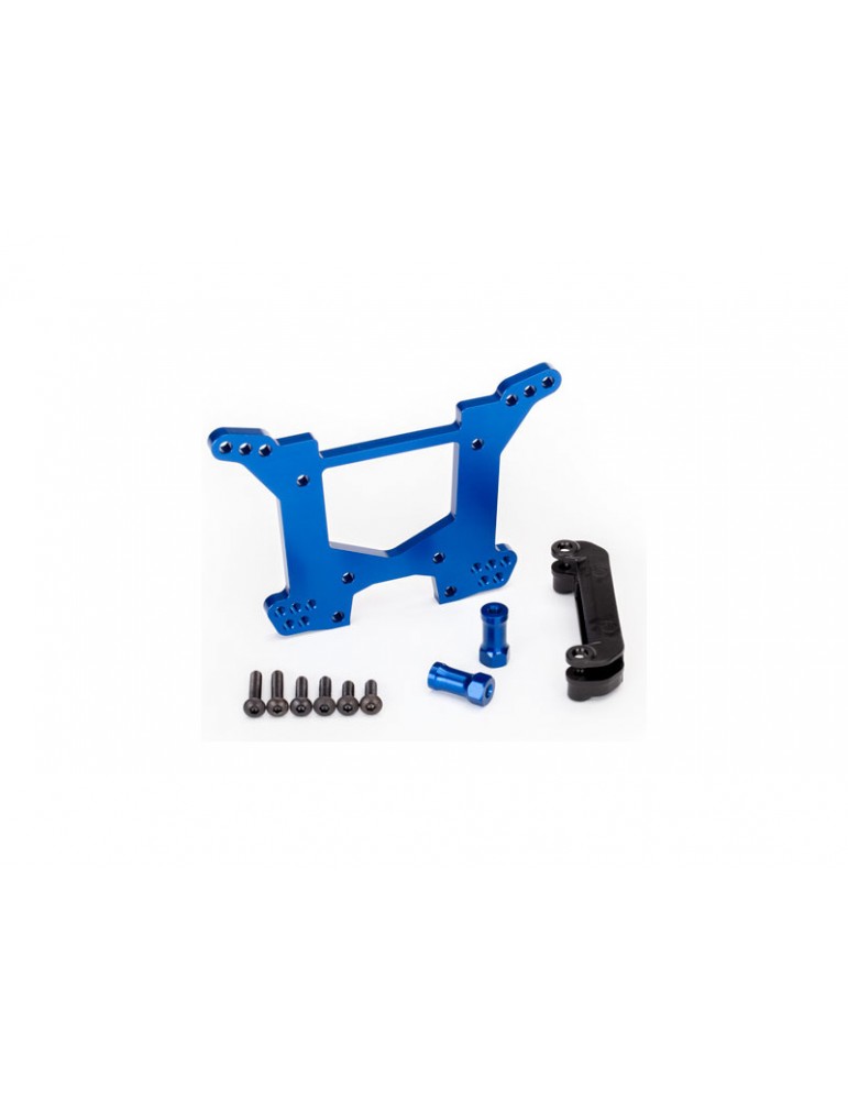Traxxas Shock tower, rear, 7075-T6 aluminum (blue-anodized)/ body mount bracket