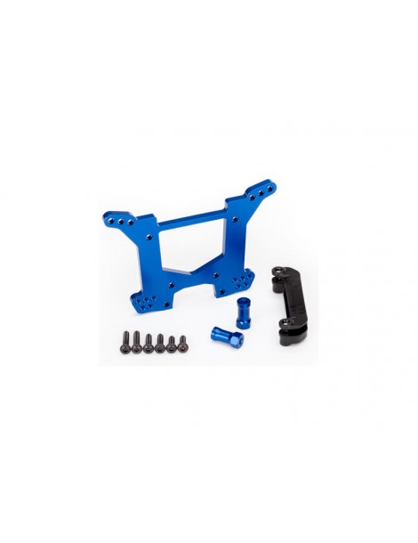 Traxxas Shock tower, rear, 7075-T6 aluminum (blue-anodized)/ body mount bracket