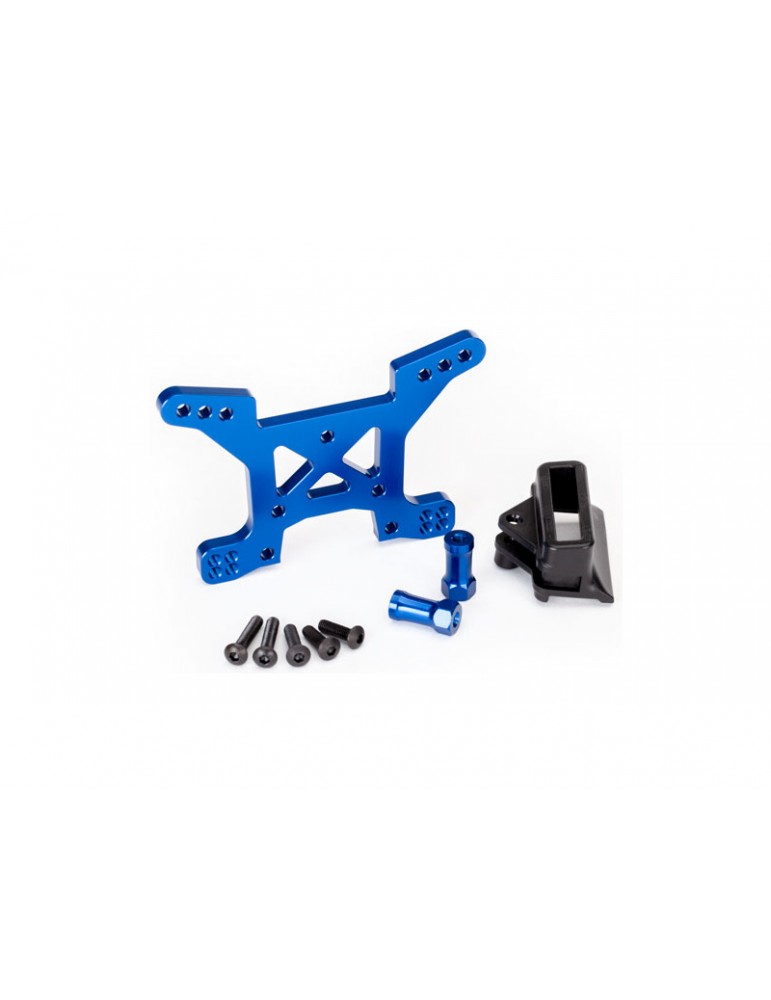 Traxxas Shock tower, front, 7075-T6 aluminum (blue-anodized)/ body mount bracket