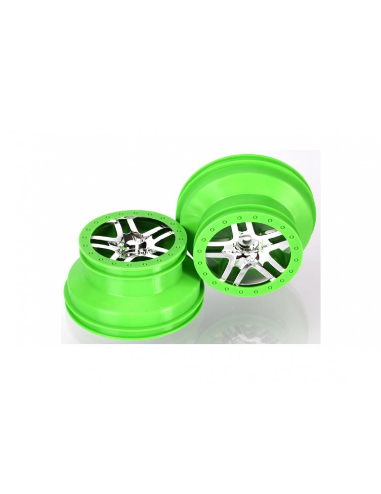 Traxxas Wheels 2.2/3.0", SCT Split-Spoke, chrome, green beadlock style (2)
