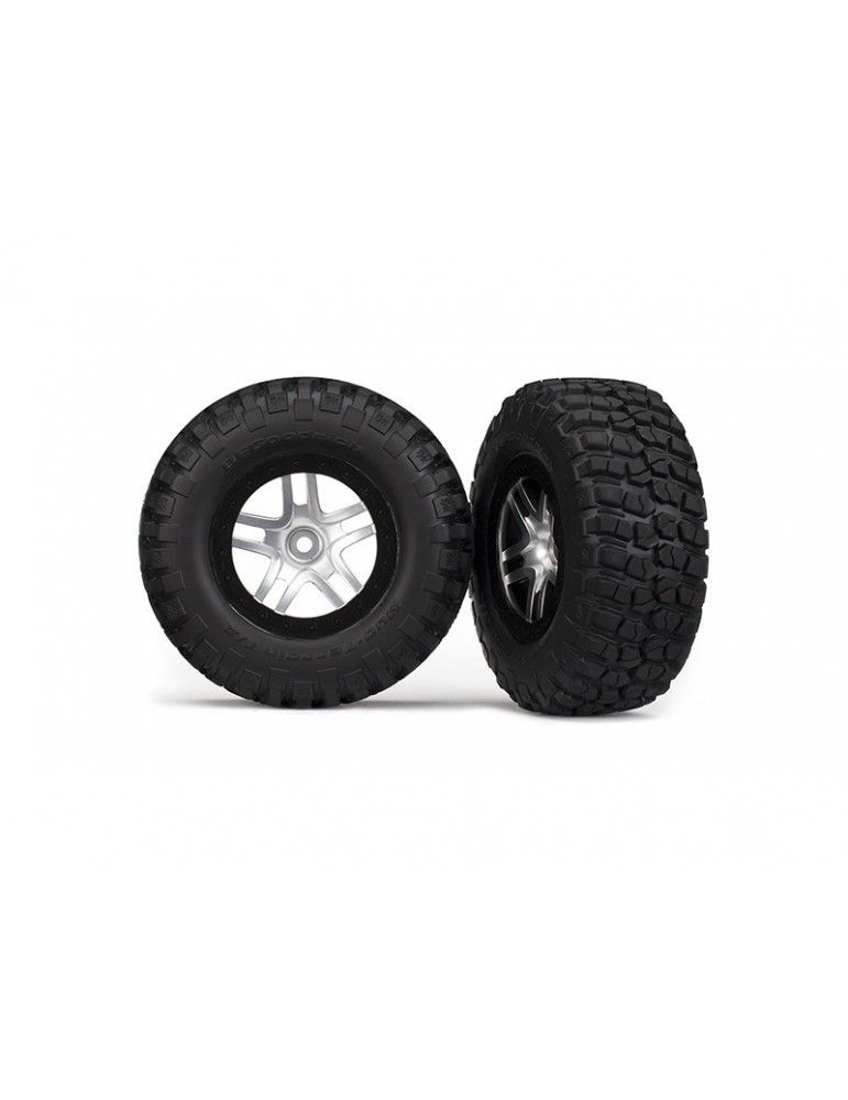 Traxxas Tires & wheels 2.2/3.0", SCT Split-Spoke satin chrome-black, KM2 tire (2)