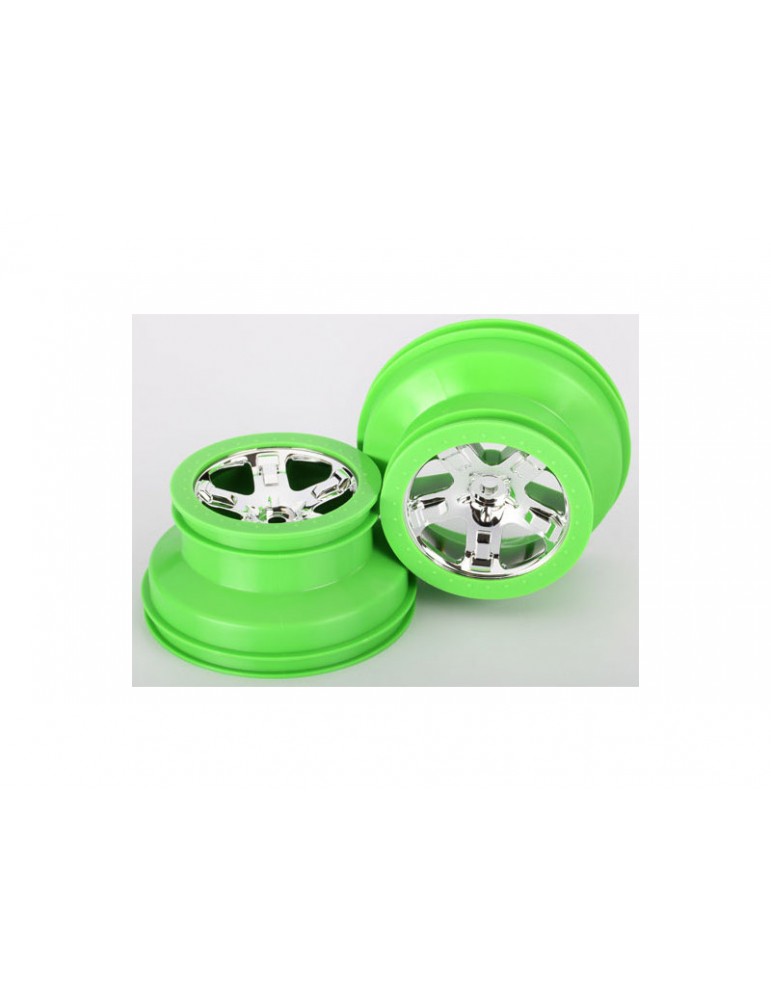 Traxxas Wheels 2.2/3.0", SCT, chrome, green beadlock style (2)