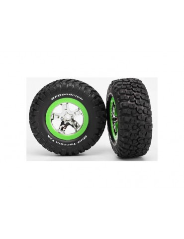Traxxas Tires & wheels 2.2/3.0", SCT chrome-green wheel, KM2 tire (2)