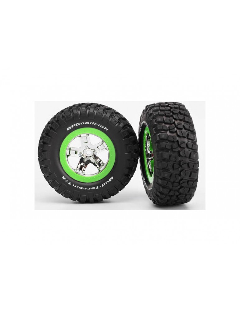 Traxxas Tires & wheels 2.2/3.0", SCT chrome-green wheel, KM2 tire (2)